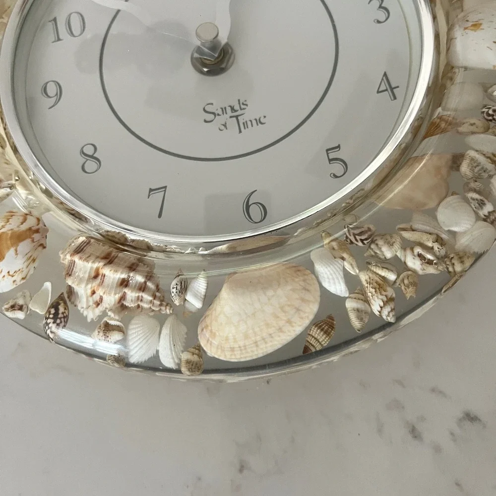 Vintage Sands of Time Lucite Seashell Wall Clock Retro Coastal Beach House Decor